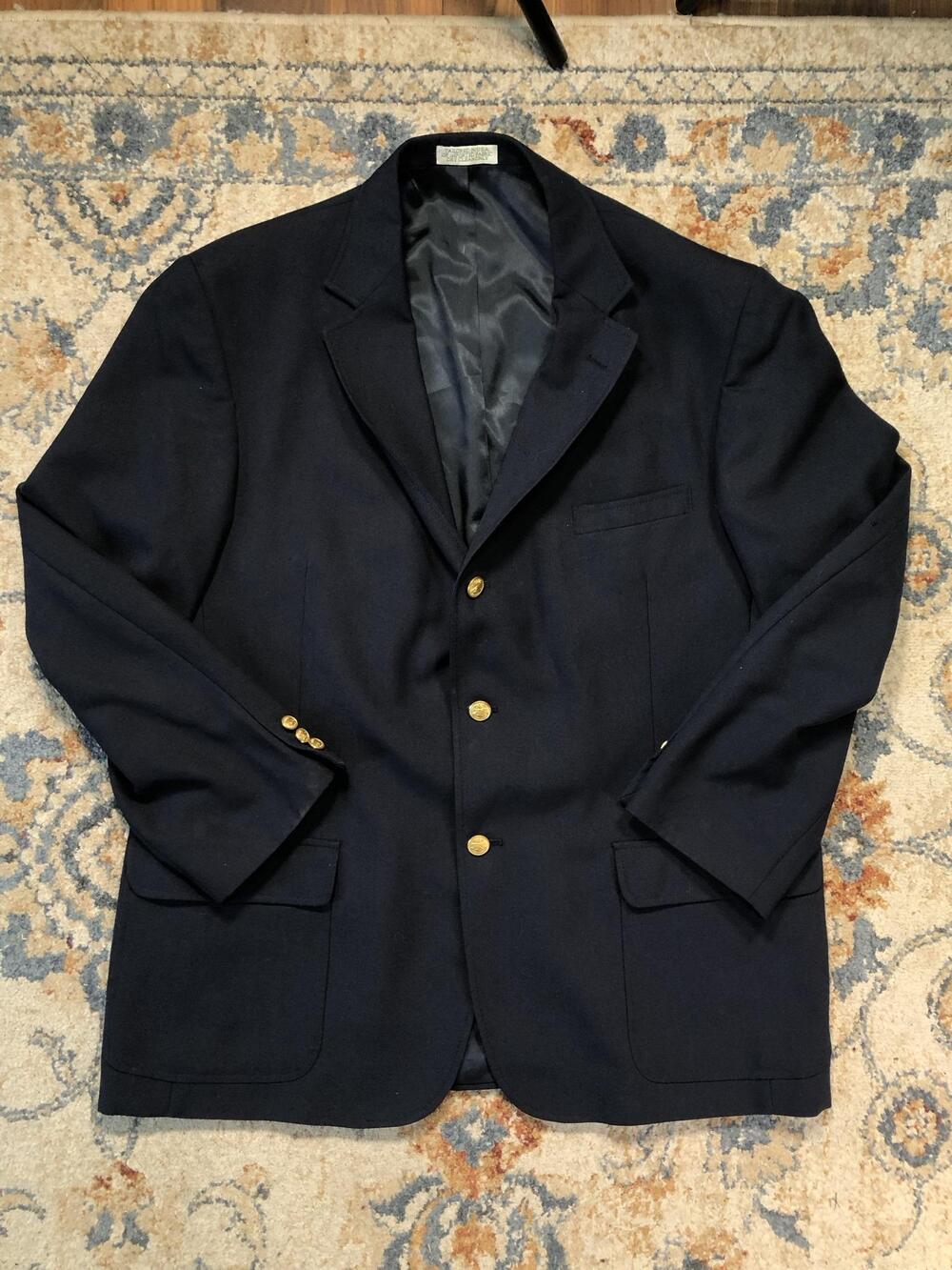 Orvis Sport Coat Mens 46L Navy Blue Wool Blend Gold Button Blazer Jacket